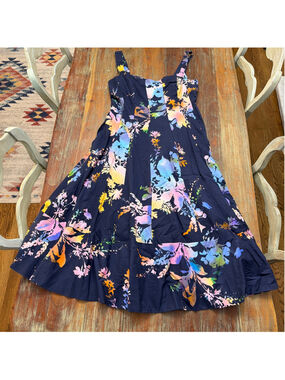 NWT Anthropologie Floral Watercolor A-Line Midi Sundress XL Smocked Back Pockets